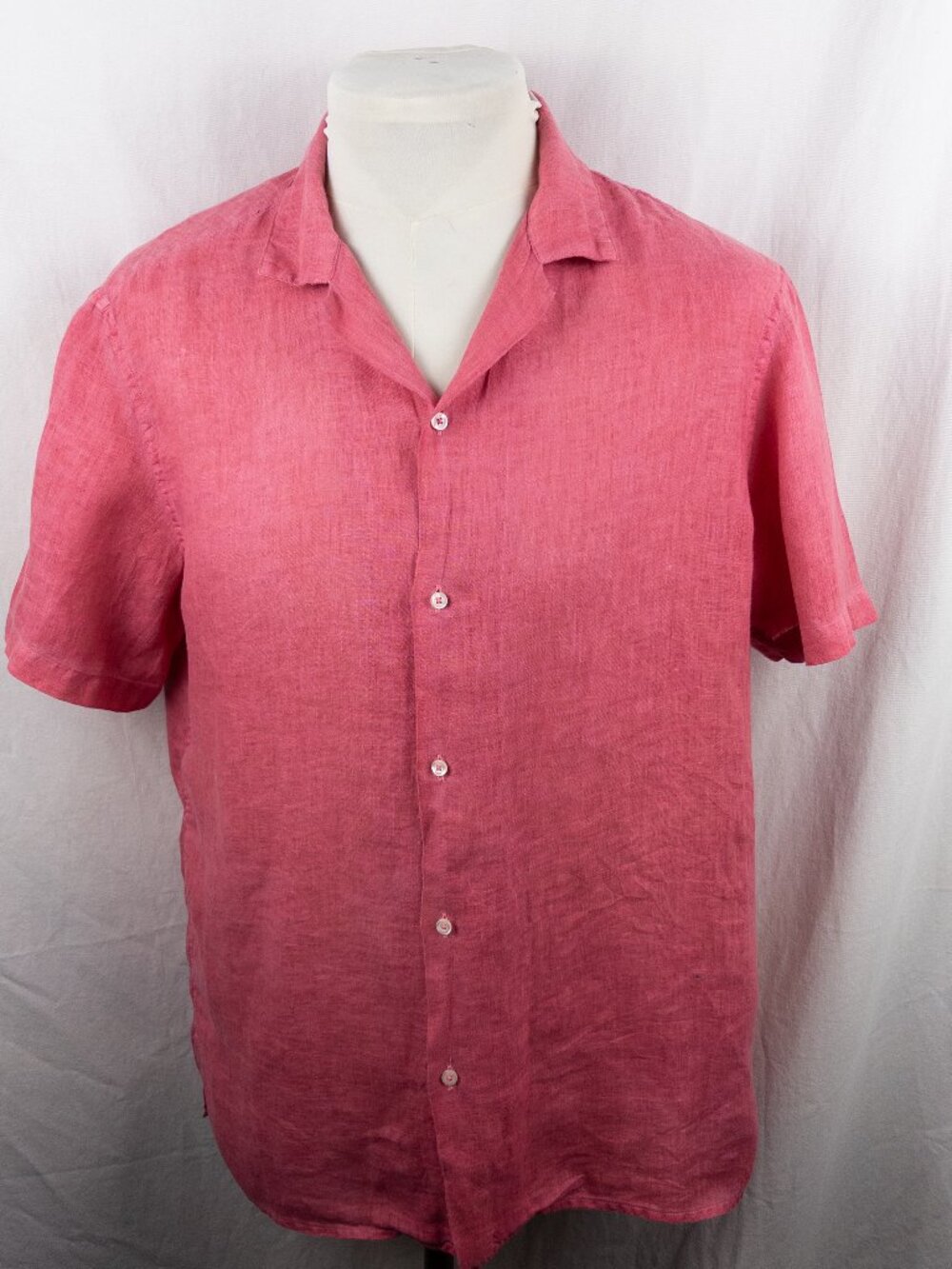 Altea Pink 100% Linen Camp Collar Short Sleeve Shirt L Made in Italy Summer